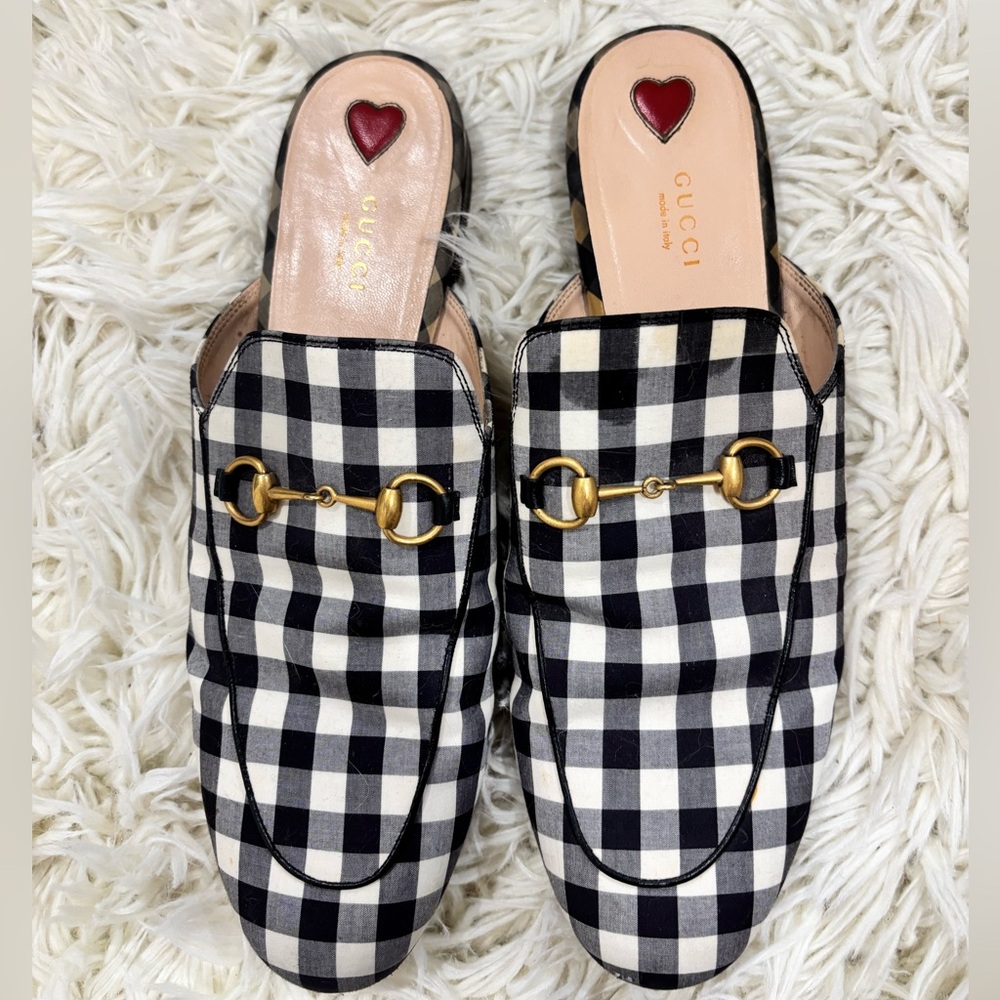 Gucci Princetown Mules in Black Gingham